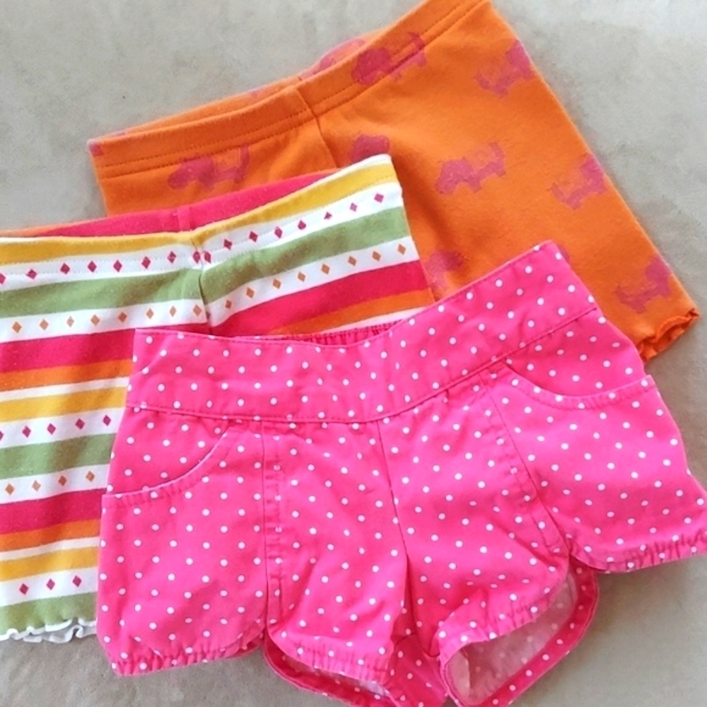 Gymboree 3 pc pack shorts - pink polka dot orange hippo stripes - size 2T